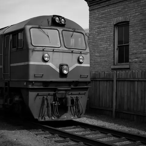 Black-and-white Image of a Train Front
