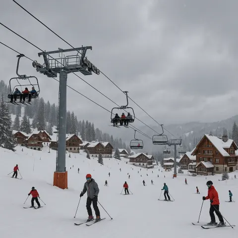 Snowy Ski Resort with a Ski Lift