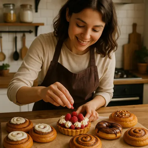 Woman Arranging and Adding Decorative Touches to an Assortment