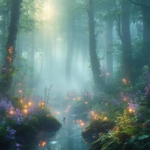 Ethereal Mist Through a Luminous Forest