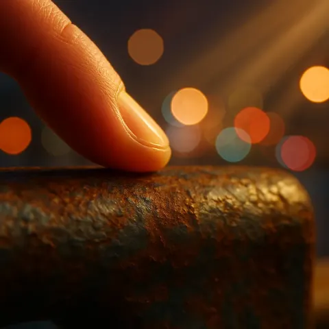 Smooth Fingertip Traces Oxidized Metal on a Pier