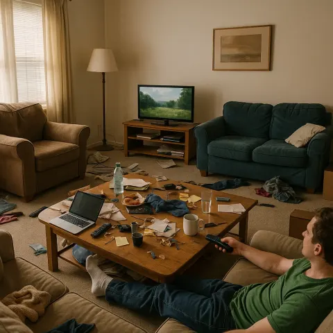 Living Room with Disorganized Furniture