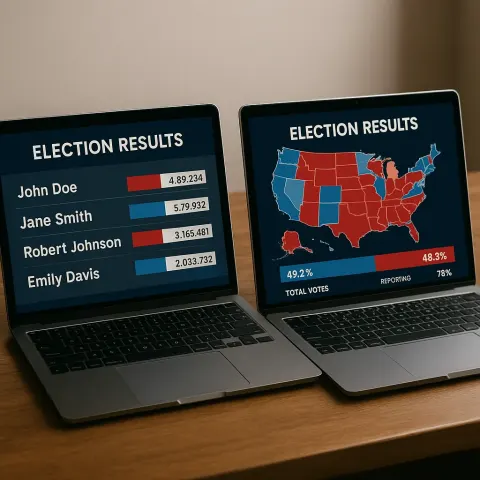Two Laptops Displaying Election Results
