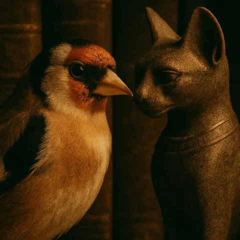 Goldfinch and Egyptian Cat