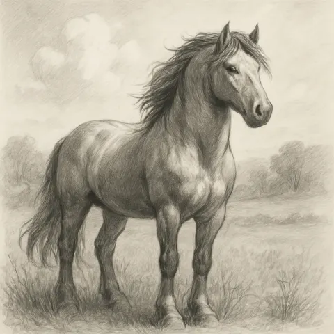 Detailed Pencil Sketch Depicting a Noble Stallion Positioned