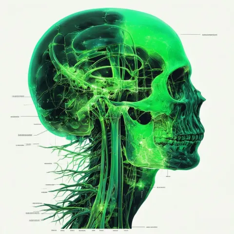 Anatomical Figure Merged With Green Skull