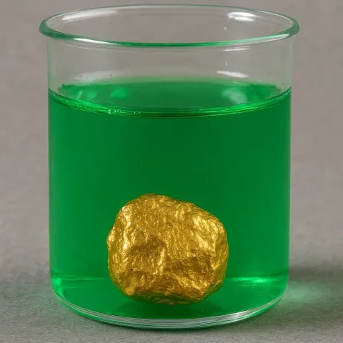 Gold Piece Submerged in a Green Copper Sulfate Solution