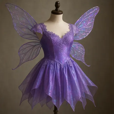 Mannequin Adorned with an Iridescent Purple Fairy Dress