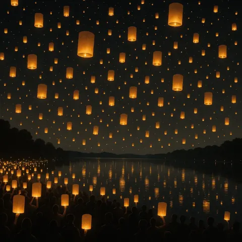Thousands of Glowing Paper Lanterns Ascend from a Vast