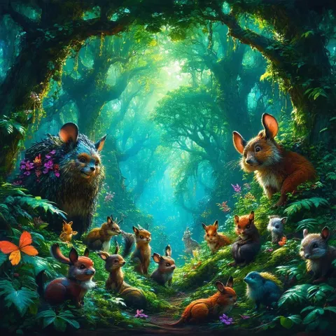 Whimsical Creature Symposium in Cinematic Forest