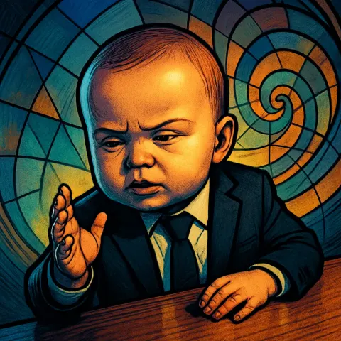 Toddler Embodying the Surprising Authority of a Business