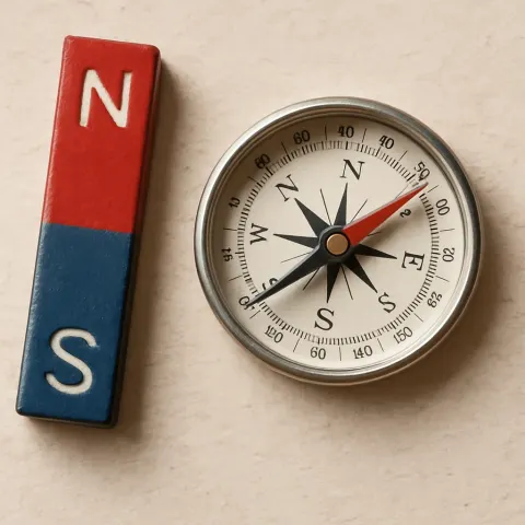 Nearby Strong Magnet Causing a Small Compass Needle to Tilt