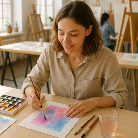 Woman Is Refining Her Skills in Watercolor