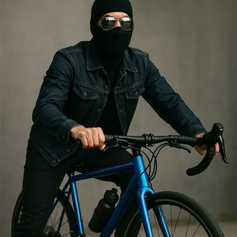 Stylish Individual Wearing a Dark Denim Jacket and Shiny Aviator
