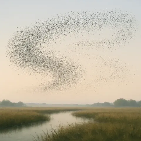 Vast Flock of Countless Tiny Birds Creates Dynamic