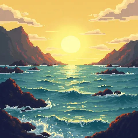Yellow Tinted Pacific in Retro Pixels