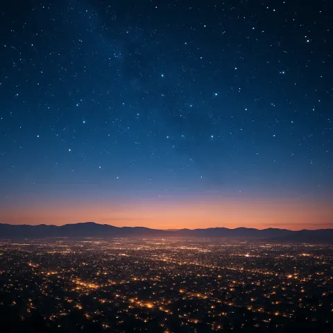 Myriad Distant City Lights Twinkle Across a Sprawling Urban Valley