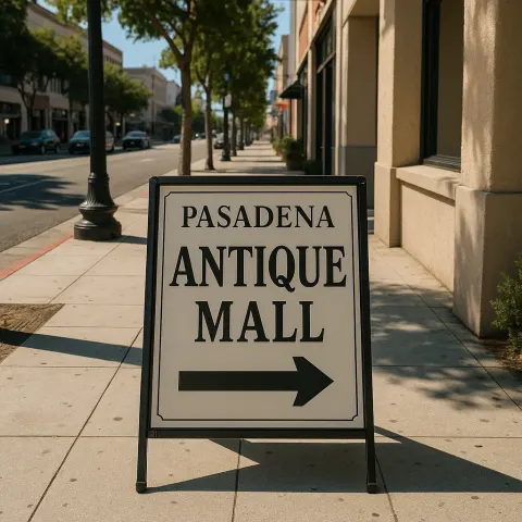 Sidewalk Sign Reading "Pasadena Antique Mall"