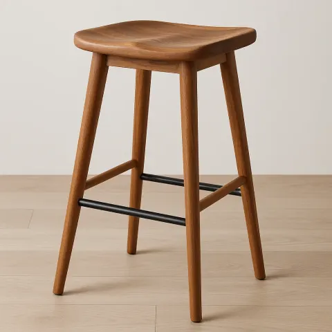 Wooden Bar Stool with a Contoured Seat
