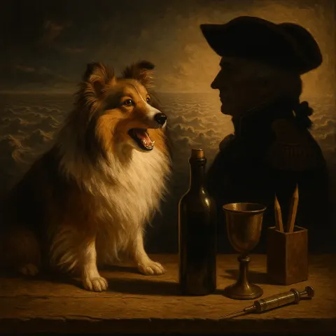 Shetland Sheepdog Dramatically Interrupts a Symbolic Profile Tableau