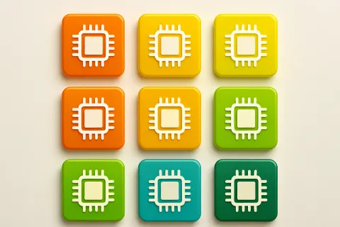 Nine Rectangular Badges Are Neatly Aligned in a Grid Formation