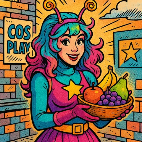 Colorful Cosplay Character with Vibrant Hair