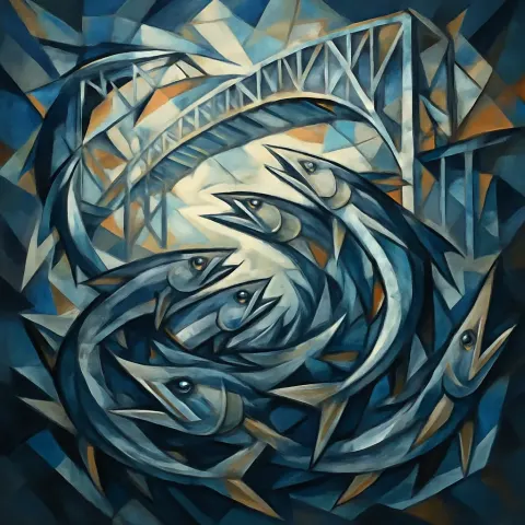 Abstract Cubist Painting Captures a Tumultuous Scene