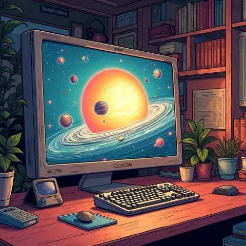 Retrofuturistic Solar System on Manga Display