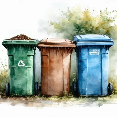 Watercolor Trio of Curbside Sorting Bins
