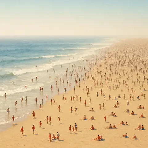Innumerable Tiny Figures Dot the Distant Shoreline