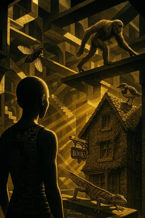 Androgynous Figure in a Patterned Cyberpunk-glitch-style Tank Top
