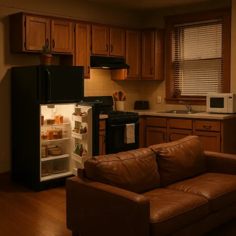 Cozy Apartment Kitchen with Wooden Cabinets