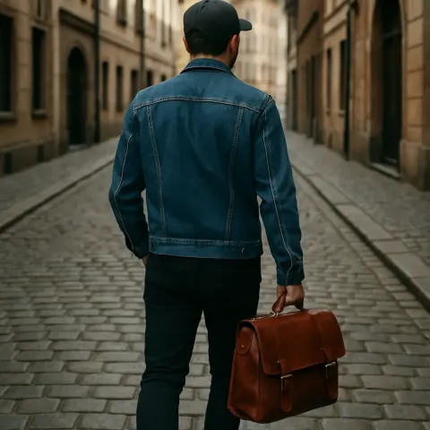 Person Wearing a Denim Jacket