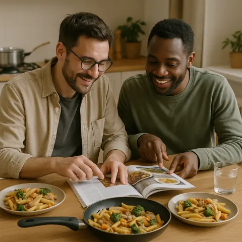 Two Men Are Seated at the Dining Table