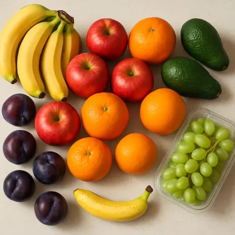 Countertop Filled with Various Fruits Including Bananas