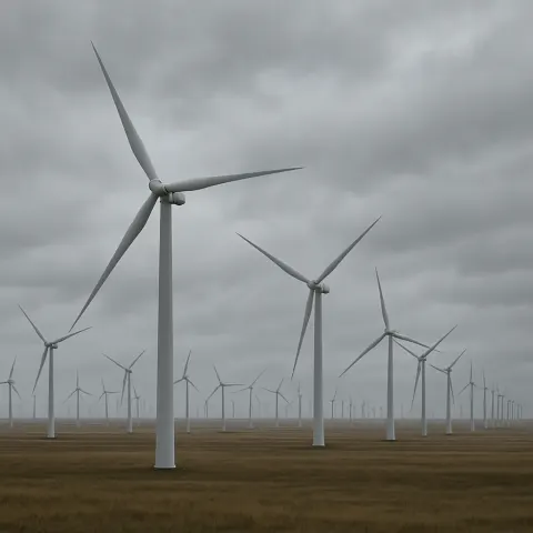 Vast Field of Countless Wind Turbines Stretches Towards the Horizon