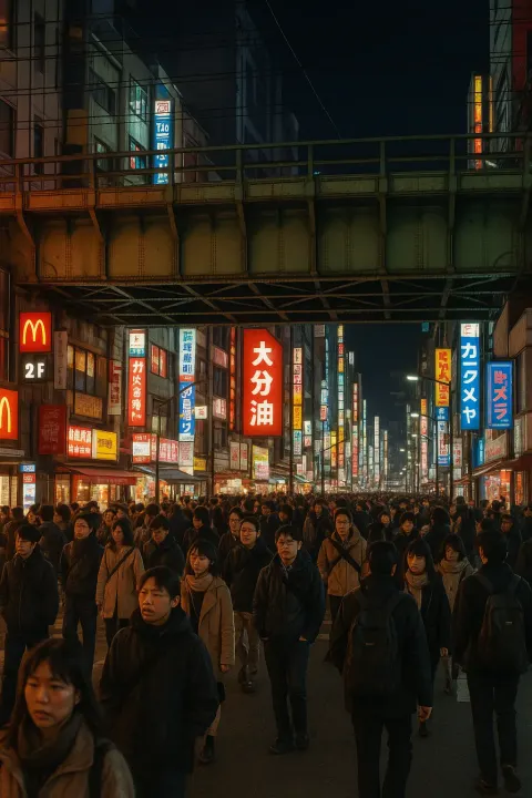 Bustling Urban Street Scene under an Elevated Railway