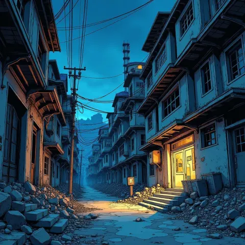 Deserted Dystopian Town at Manga Night