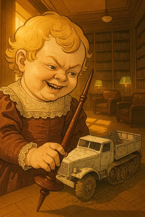 Imposing Ukiyo-e Styled Infant with Golden Blonde Honey Blonde Hair