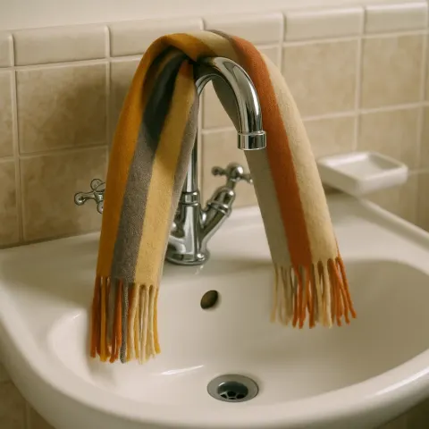 Scarf Hanging over a Faucet