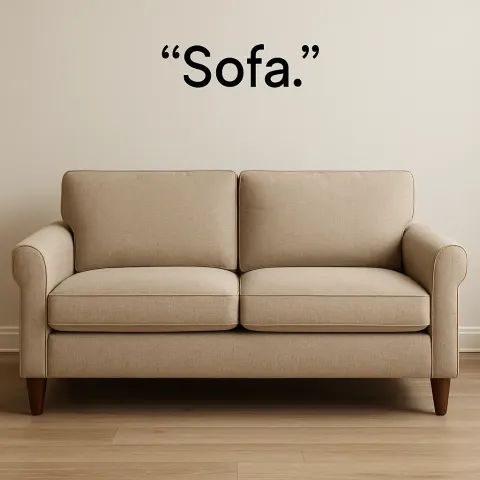 Write a One-word Sentence About a Sofa