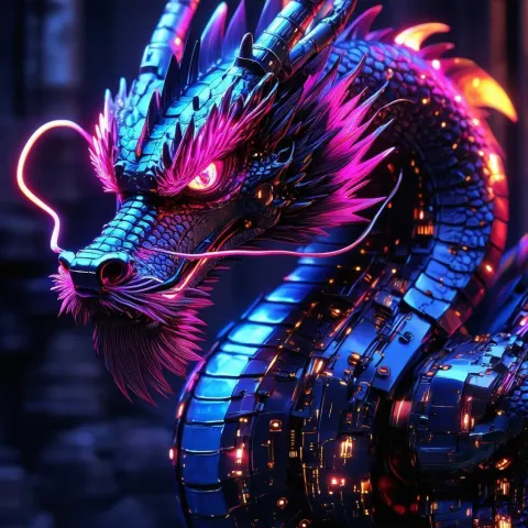 Magenta Neon Dragon in Studio Darkness