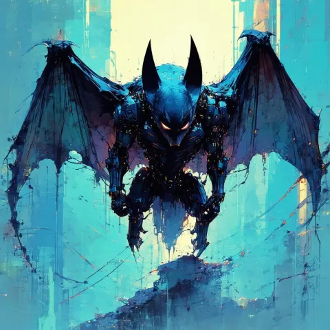 Menacing Cybernetic Bat in Bold Manga