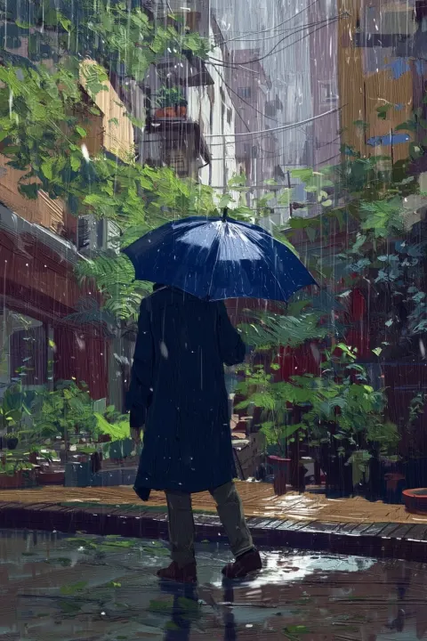 Oil painting style, rain, oppressive atmosphere
