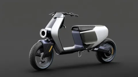 Premium electric step-through scooter, fresh modern design, simple but distinctive silhouette