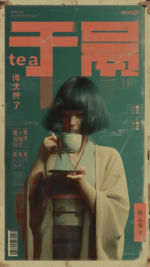 A magazine cover design for a tea magazine called "tea mag". It has a somewhat Japanese style.