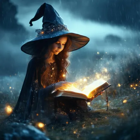 Little Witch Opening the Book of Magic