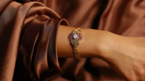 A product shot bracelet jewelry, high-fashion vibe , studio quality