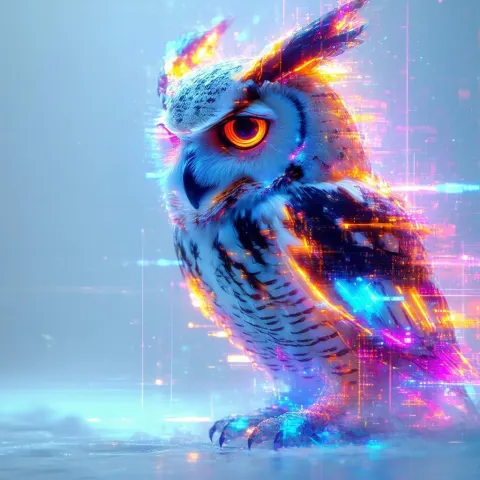 Angular Owl in Cyberpunk Glitch Motion