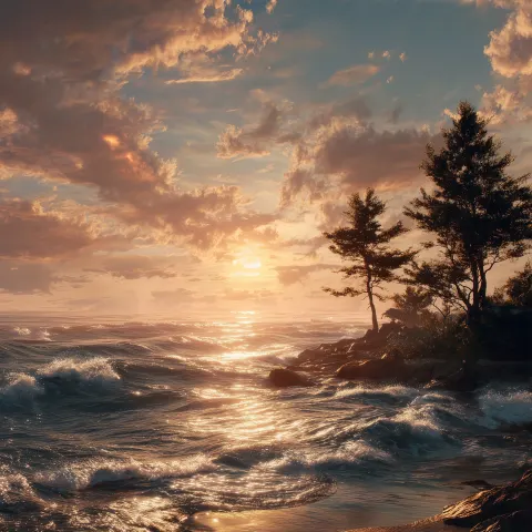 Create a hyper realistic scenic using nature as a reference, that represents psalm 107:29 sunrise